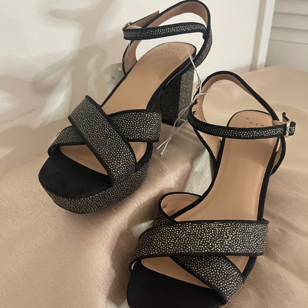 a new day Black and Gold Strappy Heels